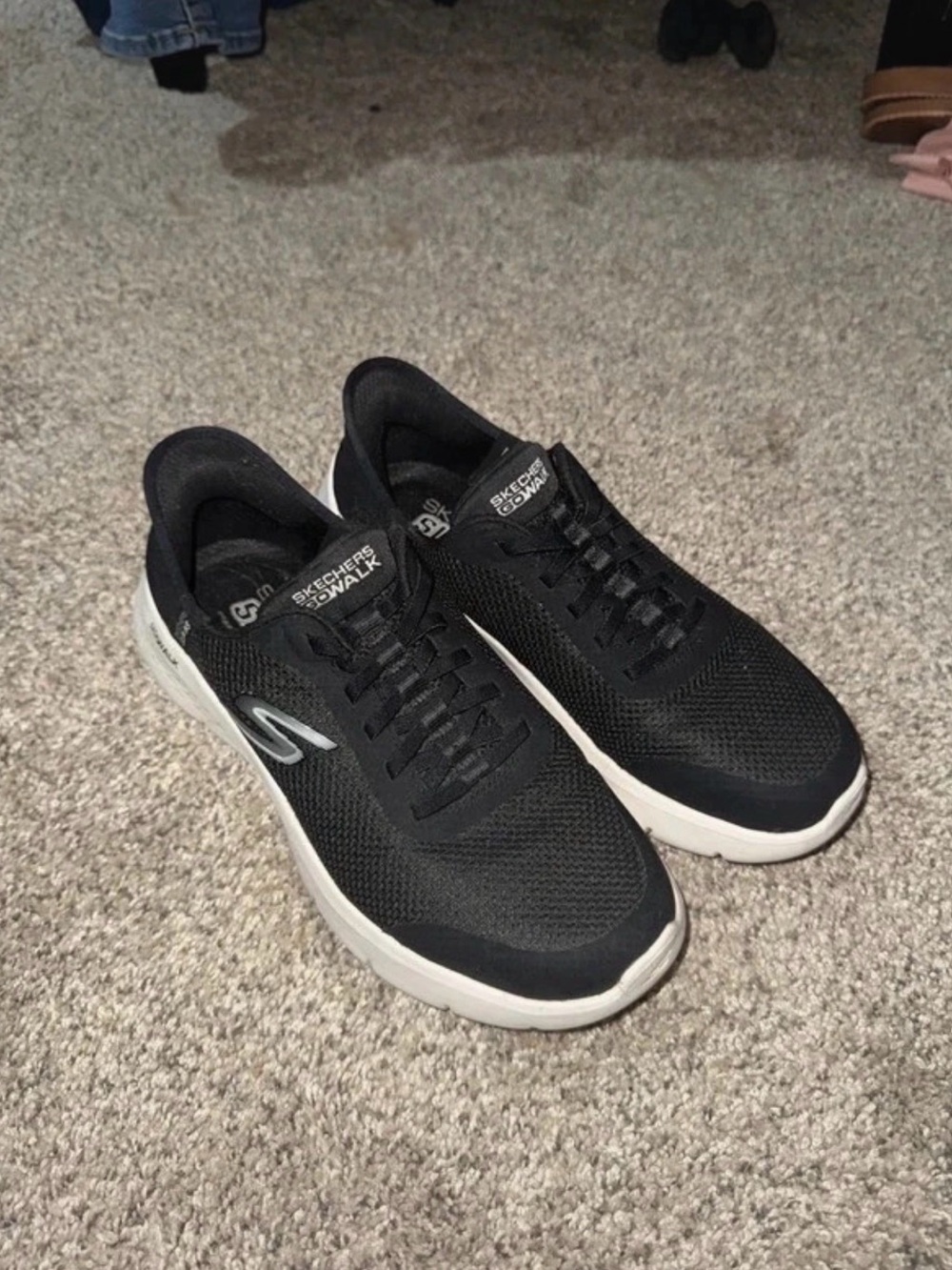 Skechers Black Mesh Athletic Slip-On Sneakers with White Sole